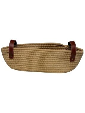 Handwoven Rope Storage Basket Tan Oval Organizer with Brown Handles